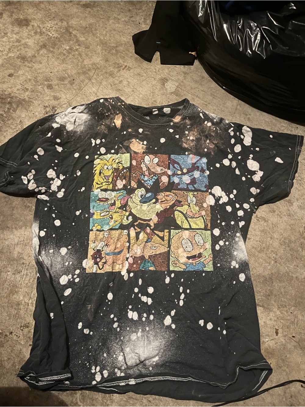 Bleached Vintage Cartoon Graphic Tee in Black and Multicolor